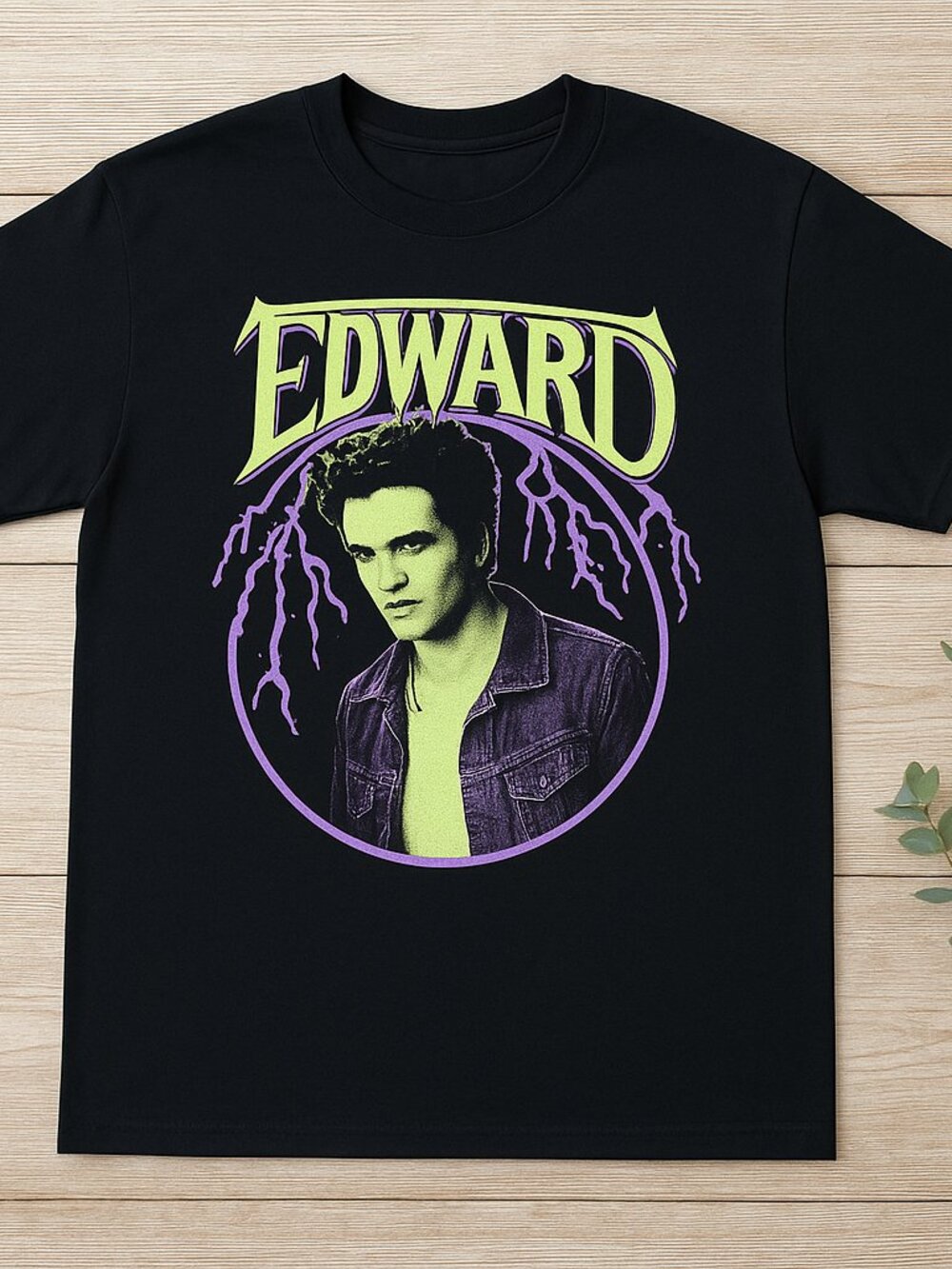 Edward Twilight Graphic T-Shirt | Neon Purple & Yellow Retro Tee | Black Unisex